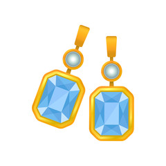 Wall Mural - Pair of earrings with a blue gem. Vector illustration.