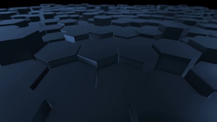 Poster - Abstract Hexagons Background Random Motion, 3d Dark Animation 4k