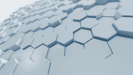 Fototapete - 3D Abstract Hexagon Geometric Surface, light bright clean minimal hexagonal grid pattern, random waving motion background canvas in pure wall architectural blue. Seamless loop 4K UHD Full HD.