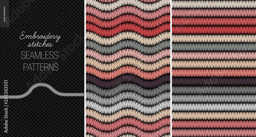 Fotografía Embroidery satin stitch seamless patterns - two textile patterns of satin stitch