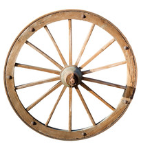 Isolated On White Background Old Wheel Of A Wooden Agricultural Cart