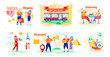 © Mykola - Set Advantages Best Bus Tour Vector Illustration.