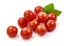 Ripe Fresh Juicy Organic Cherry Tomatoes, Close-up, Isolated On White Background