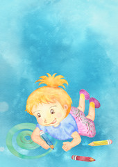 Wall Mural - School girl. Watercolor education background