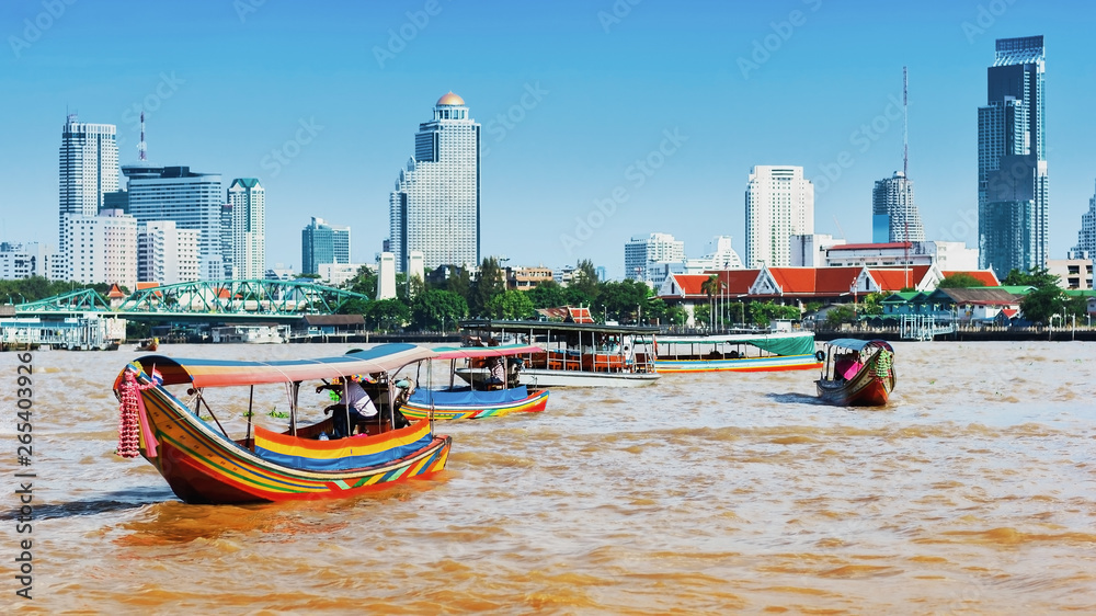 Boat on Chao Phraya river ,Bangkok,Thailand - obrazy, fototapety, plakaty 