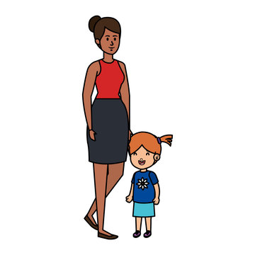 african mother with little daughter characters