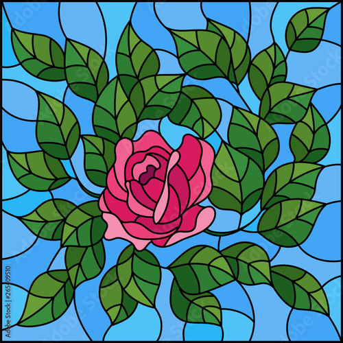 Dekoracja na wymiar  ilustracja-w-stylu-witrazu-kwiat-rozowej-rozy-na-tle-nieba-kwadratowy-obraz