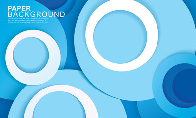 Wall Mural - Paper layer circle blue abstract background. Curves and lines use for banner, cover, poster, wallpaper, design with space for text.
