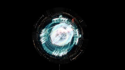 Leinwandbilder - Advance motion graphic futuristic user interface head up display screen with Holographic electromagnetic machine with gravitational fields energy particles wave and digital data telemetry information 