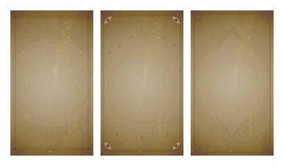 Wall Mural - .Vector set of three vintage backgrounds with geometric symbols and frames. Abstract geometric symbols and sacred mystic signs drawn in lines.