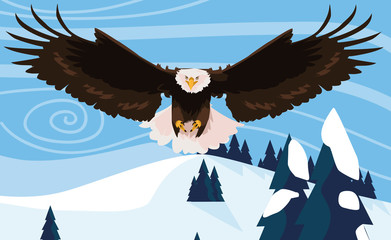 Sticker - beautiful bald eagle flying in the snowscape