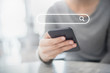 © oatawa - Closeup woman hands using mobile phone with Searching Browsing Internet Data Information Networking Concept, copy space