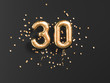 30 years old. Gold balloons number 30th anniversary, happy birthday congratulations. 3d rendering.