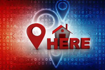 Poster - 3d illustration Search for Property.a Map with Large Red GPS Pointer containing