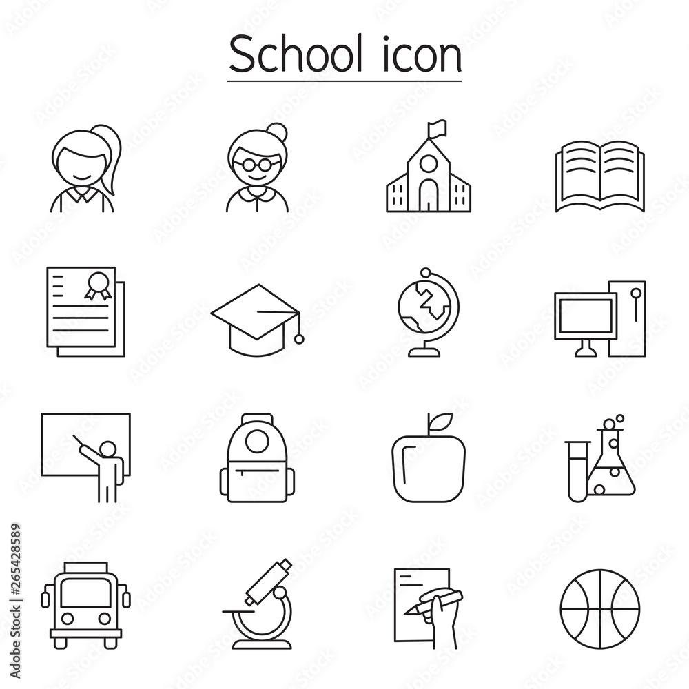 School & Education icon set in thin line style Stock Vector | Adobe Stock