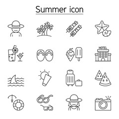 Wall Mural - Summer icon set in thin line style