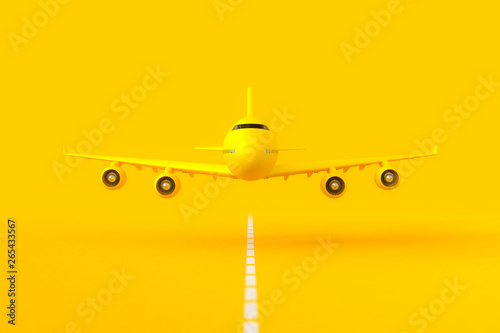 Fotomural Yellow plane flying on the runway.