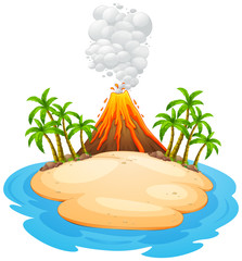 Wall Mural - a volcano eruption island