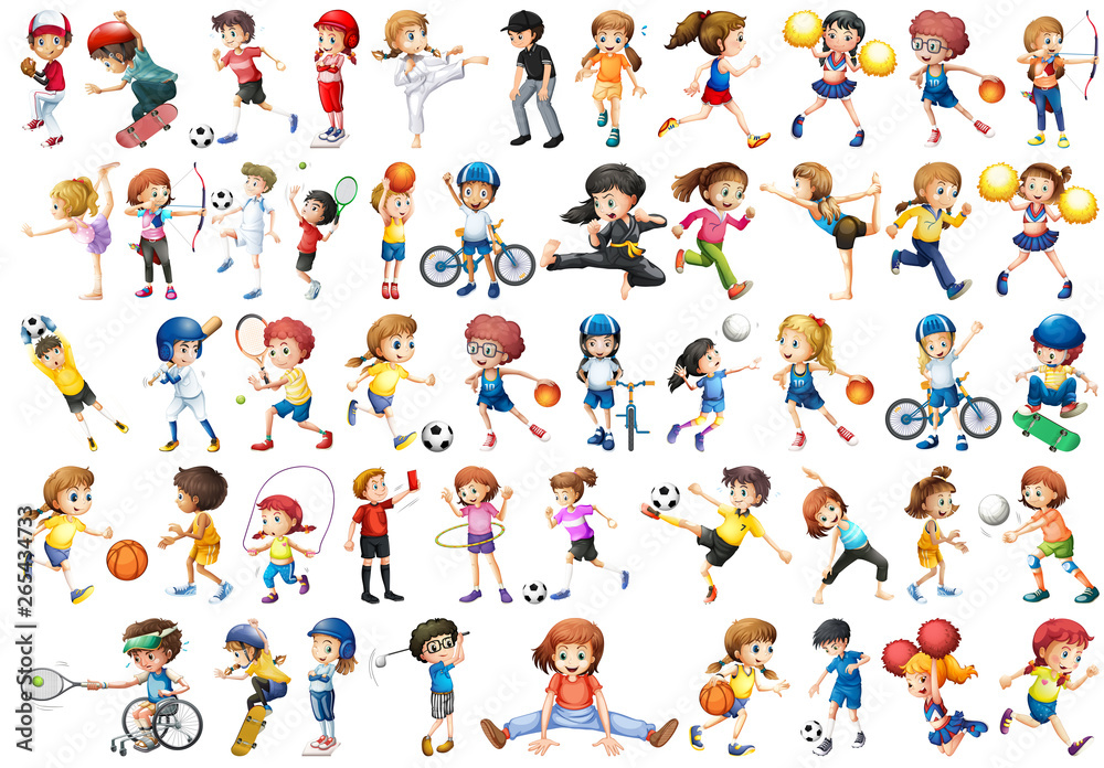 Set of sport kids character - obrazy, fototapety, plakaty 