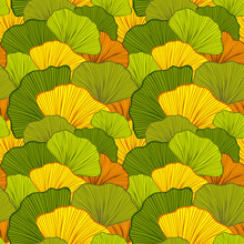 Beautiful Bright Seamless Pattern With Colorful Leaves Or With Abstract Shrubs In Autumn Colors  For Wallpaper Or For  Textile  Fashion Drapery Clothes Or For Decoration Package Or Other Things