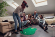 group of young adults have fun playing golf with virtual reality glasses