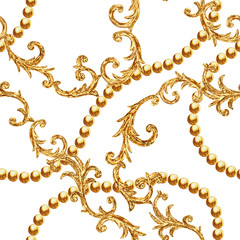 Wall Mural - Golden chain glamour baroque style seamless pattern background.