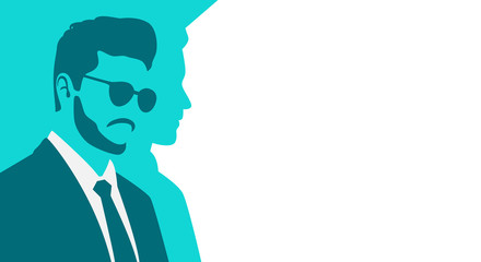 Man in a suit. Silhouette of human. Stylized retro style. Pop art people. Side view in profile. Colorful template. Simple realistic minimal design. Flat style vector illustration.