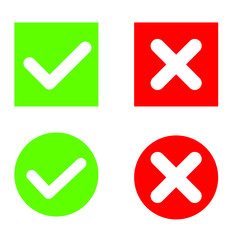 check mark vector icon, green check mark and red cross illustration