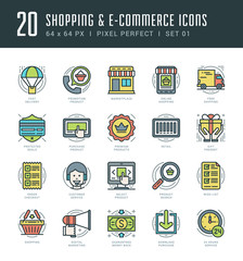 Poster - Flat line icons set. Trendy Modern thin linear stroke vector icons