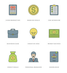 Poster - Flat line simple icons set. Thin linear stroke vector icons Essentials objects concept.