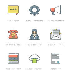 Poster - Flat line simple icons set. Thin linear stroke vector icons Essentials objects concept.