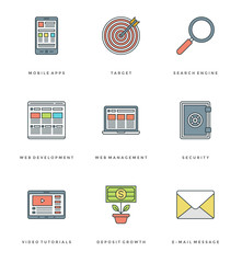 Poster - Flat line simple icons set. Thin linear stroke vector icons Essentials objects concept.