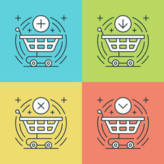 Poster - Flat line icons set. Thin linear stroke vector icons Shopping cart, Purchase Product, Buy Button, E-commerce symbols