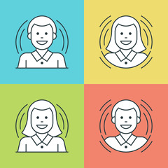 Poster - Flat line icons set. Thin linear stroke vector icons People Characters Woman and Man, Business Team symbols