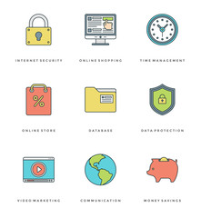 Poster - Flat line simple icons set. Thin linear stroke vector Essentials objects symbols.