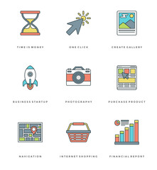 Poster - Flat line simple icons set. Thin linear stroke vector Essentials objects symbols.