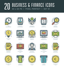 Poster - Flat line icons set. Trendy Modern thin linear stroke vector Business and Finance concept