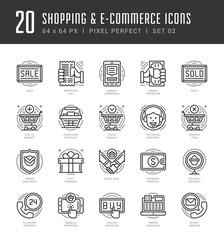 Poster - Flat line icons set. Trendy Modern thin linear stroke vector Shopping and E-Commerce concept