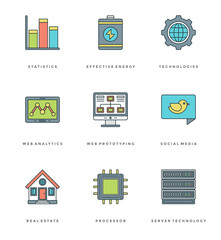 Poster - Flat line simple icons set. Thin linear stroke vector Essentials objects symbols