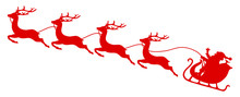 Roter Weihnachtsschlitten Santa & 4 Fliegende Rentiere