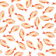 © angry_red_cat - Seamless pattern with cute pink fish on white background. Hand drawn watercolor illustration.