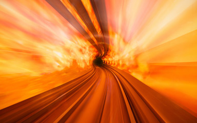 Aufkleber - Fire tunnel in Bund Sightseeing Tunnel. Metro subway train in Shanghai City, China. Tunnel of lights under Huangpu River is one of Shanghai's top five tourist attractions