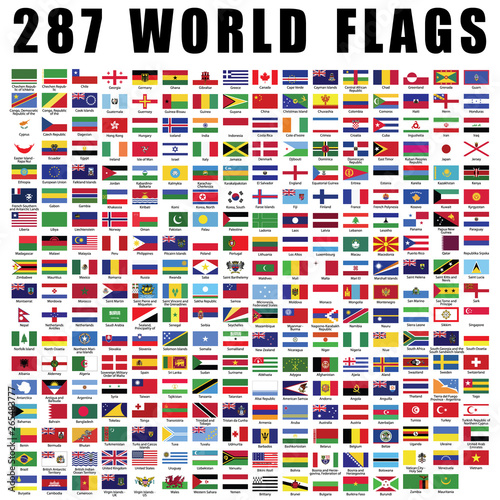 World flag flat icon collection with 287 all nations country flags ...