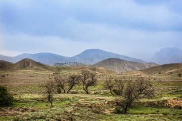 Canvas Print - Landscape with dirt road and mountains