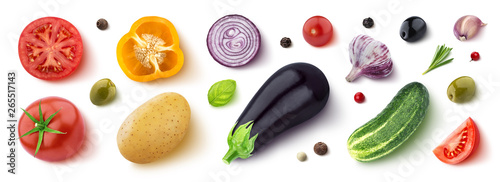 Assortment of different vegetables, herbs and spices, flat lay, top view