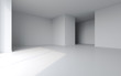© SHD - Empty white room with big window and sun light. 3D illustration.