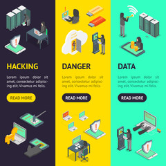 Poster - Hacker Signs 3d Banner Vecrtical Set Isometric View. Vector