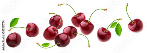 Fotografía Cherry isolated on white background with clipping path, fresh cherries with stem