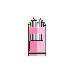 Wall Mural - Colored pencils set icon in flat color line design. Pen box for kids in thin linear style. School supply or stationery vector object, symbol.