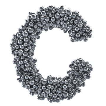 Metallic letter C from metal balls, 3D rendering
